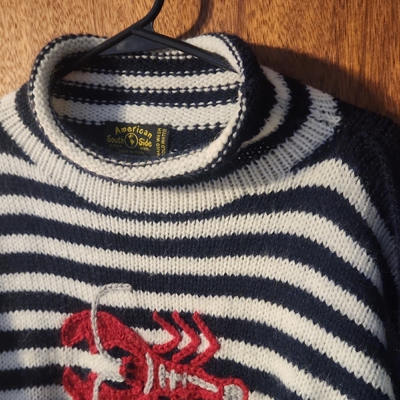 Alpaca Wool Nautical Striped Sweater with Lobster Design - Picture 4 of 6